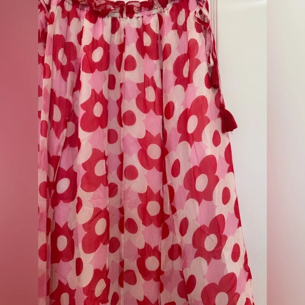 L1. Antik Batik Anthropologie Red Poppy Midi Skirt Tassel Ties - Picture 5 of 8